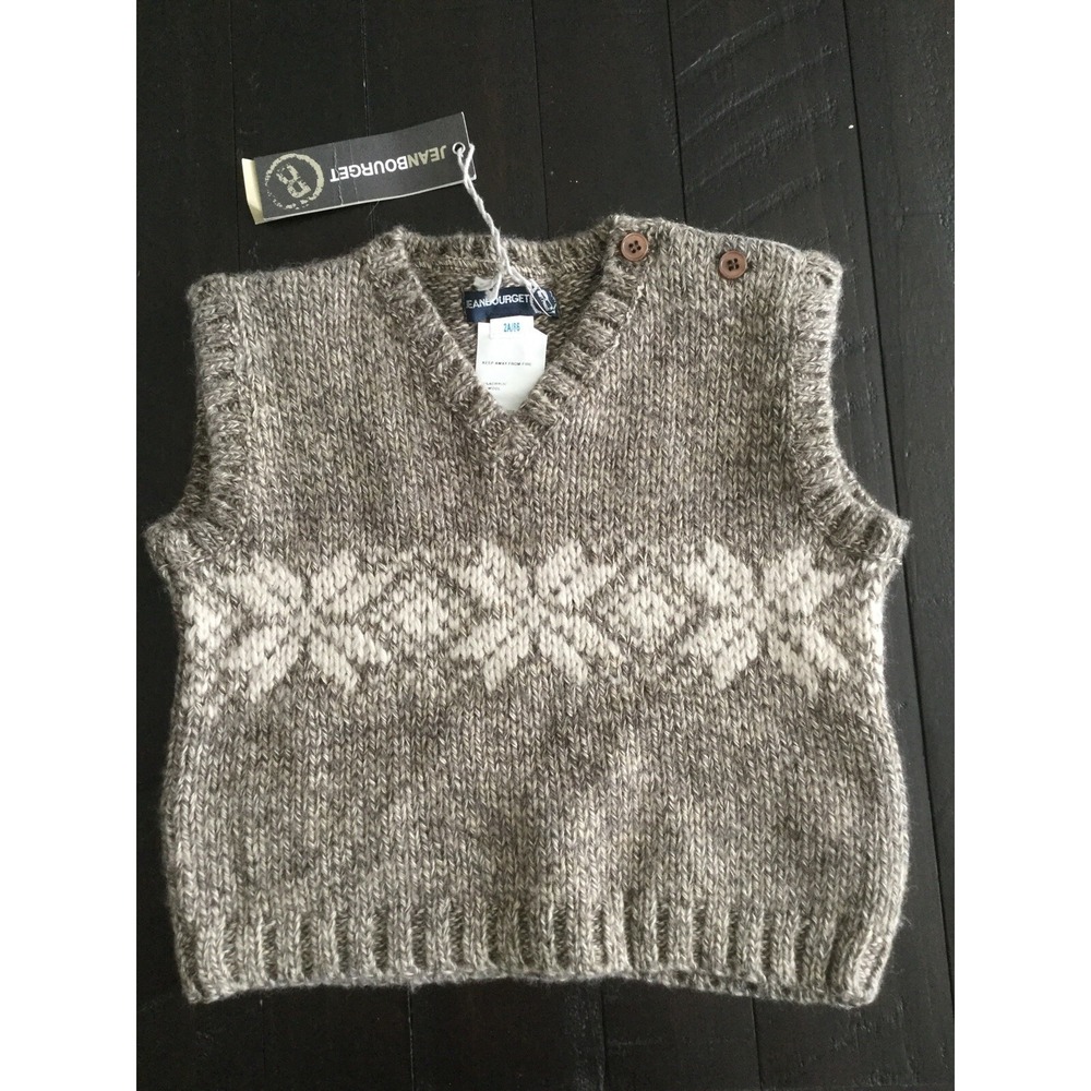 NWT JEAN BOURGET OATMEAL BEIGE WOOL SWEATER VEST SZ 2A 2T (H4)